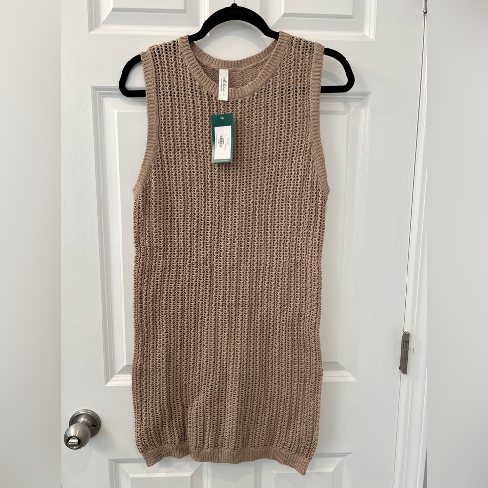 NWT Mahina Crochet Mini Dress / Swim Cover Taupe Size Large